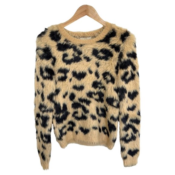 For The Republic Sweaters - For the Republic Faux Fur Leopard Print Pullover Sweater - Size Large